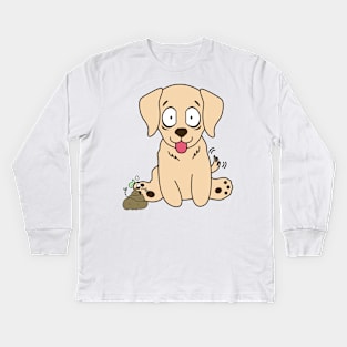 Funny Golden Retriever smells poo poo Kids Long Sleeve T-Shirt